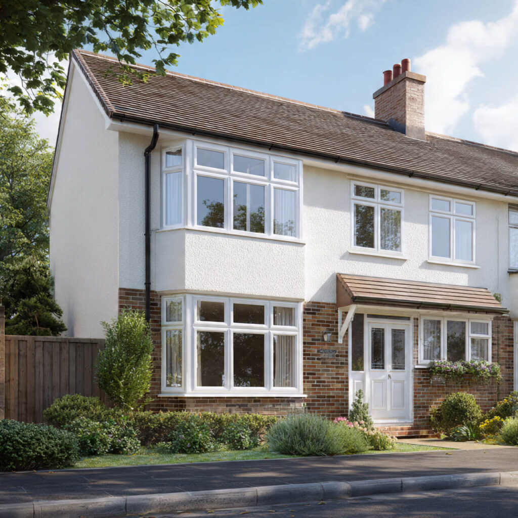 house with new white replacement uPVC double glazed windows installed in Cannock Staffordshire